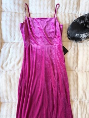 Lulu's Hot Pink Velvet Slip Dress with Spaghetti Straps